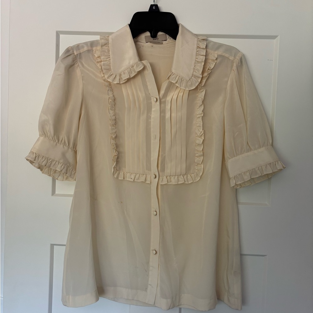 Orla Kiely Cream Puff Sleeve Ruffled Blouse